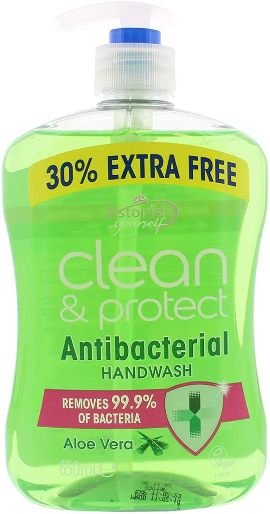 Astonish Clean &amp; Protect Antibacterial Jabón de manos Aloe Vera 650g Elimina bacterias 