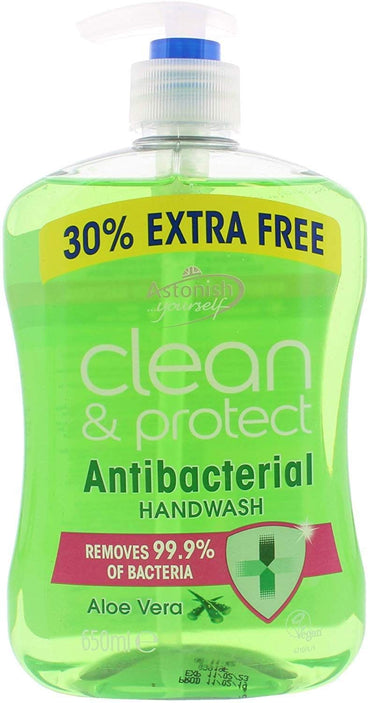 Astonish Clean & Protect Antibacterial Hand wash Aloe Vera 650g Removes Bacteria