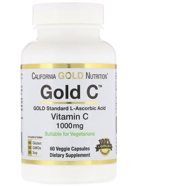 California Gold Nutrition, Gold C, vitamina C, ácido ascórbico, 1000 mg, 60 cápsulas vegetales