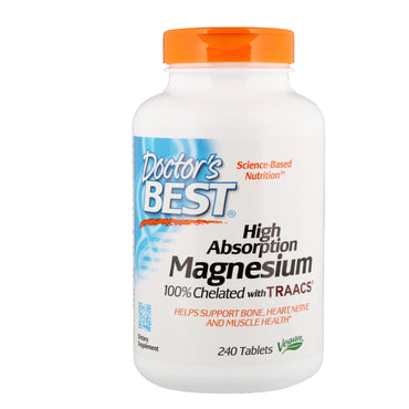 Doctor's Best, magnésium à haute absorption, 100 % chélaté avec TRAACS, 240 comprimés
