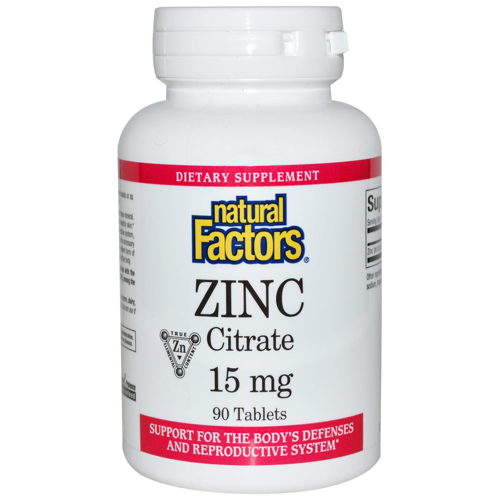 Naturlige faktorer, sinksitrat, 15 mg, 90 tabletter