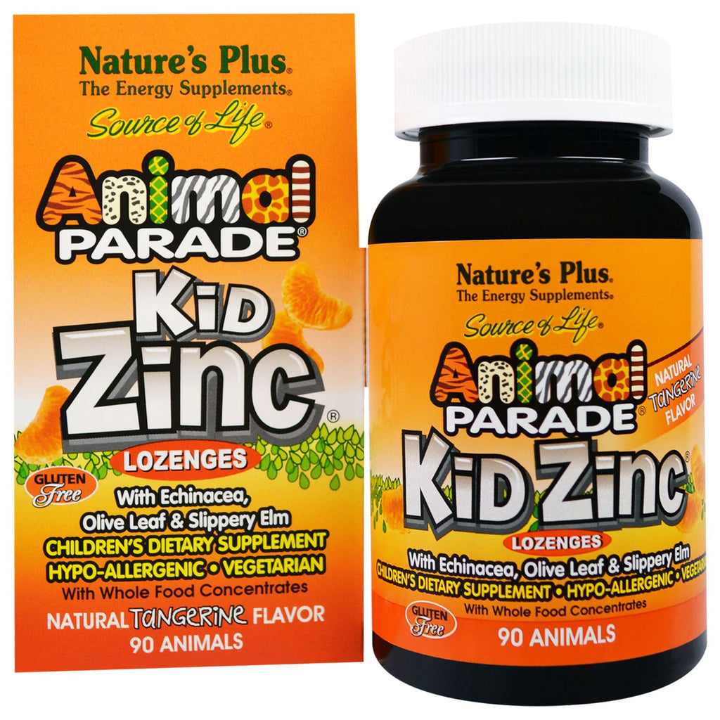 Nature's Plus, Source of Life, Animal Parade, pastillas de zinc para niños, sabor natural a mandarina, 90 animales