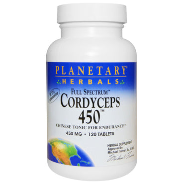 Planetary Herbals, Cordyceps 450, espectro completo, 450 mg, 120 tabletas