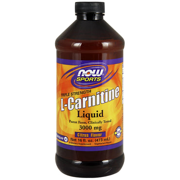 Now Foods, L-Carnitine vloeistof, drievoudige sterkte, citrussmaak, 3,000 mg, 16 fl oz (473 ml)