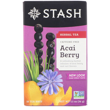 Stash Tea, té de hierbas, baya de acai, sin cafeína, 18 bolsitas de té, 34 g (1,1 oz)