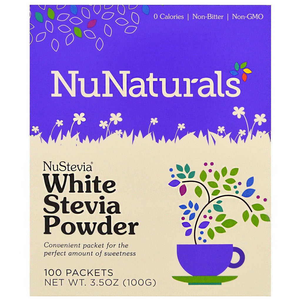 NuNaturals, NuStevia, सफेद स्टीविया पाउडर, 100 पैकेट, 3.5 आउंस (100 ग्राम)