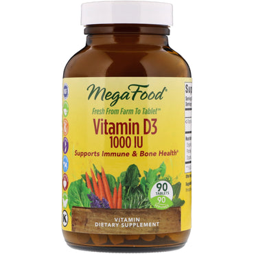 MegaFood, vitamina D3, 1000 UI, 90 tabletas