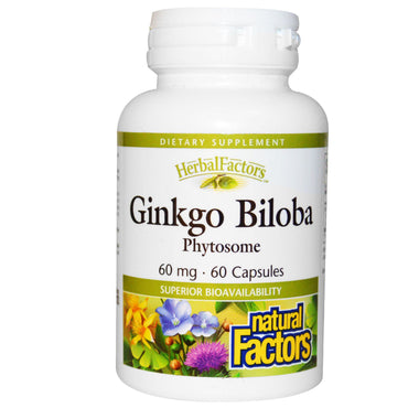 Naturlige faktorer, Ginkgo Biloba, Phytosome, 60 mg, 60 kapsler
