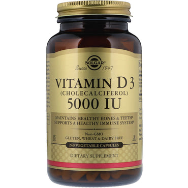 Solgar, vitamine d3 (cholecalciferol), 5000 IE, 240 plantaardige capsules
