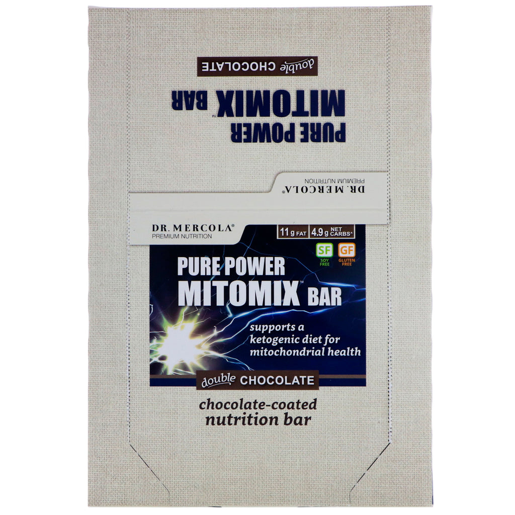 Dr. Mercola, Pure Power Mitomix Bar, dobbel sjokolade, 12 barer, 1,41 oz (40 g) hver