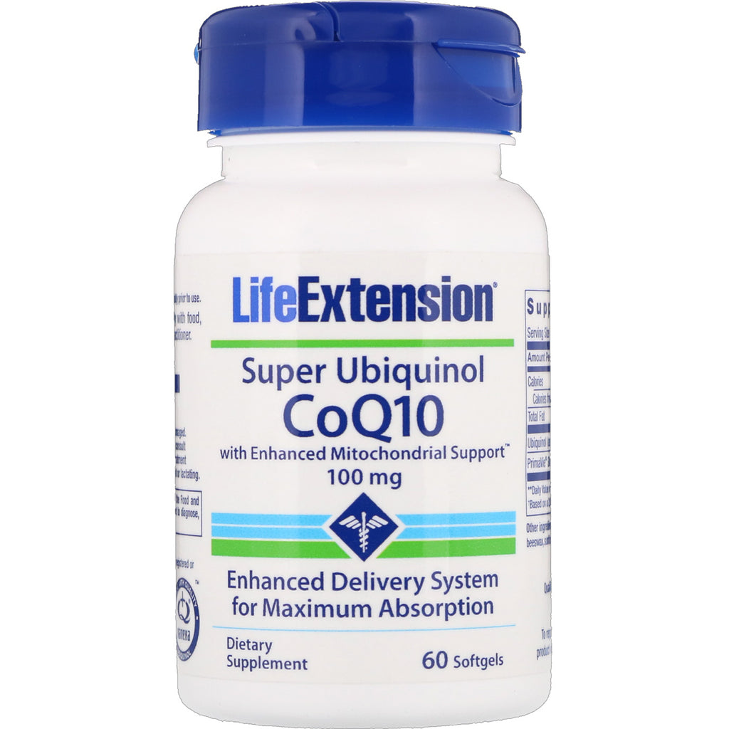 Life Extension, Super Ubiquinol CoQ10 med forbedret mitokondriell støtte, 100 mg, 60 softgels