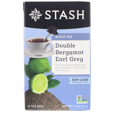 Stash Tea, ceai negru, bergamot dublu Earl Grey, 18 pliculete de ceai, 1,1 oz (33 g)