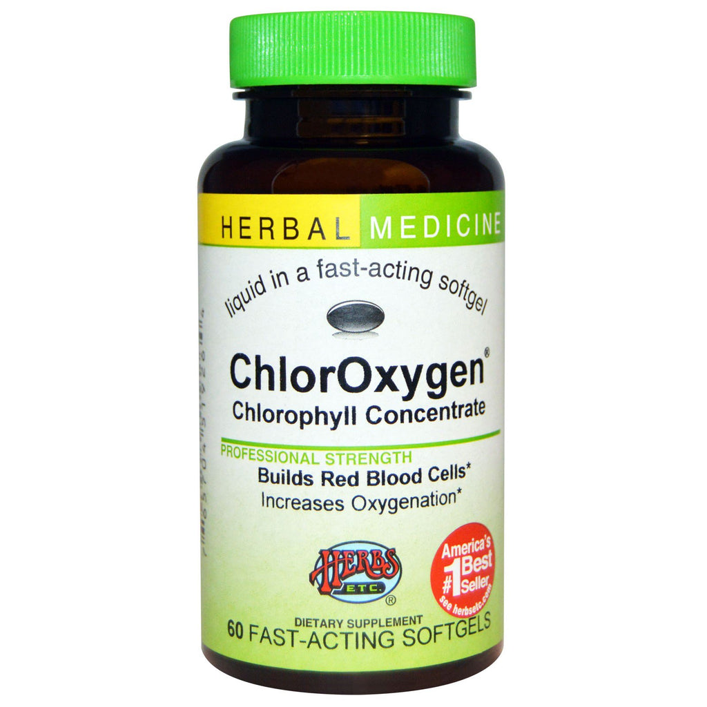 Herbs Etc., cloro oxígeno, concentrado de clorofila, 60 cápsulas blandas de acción rápida