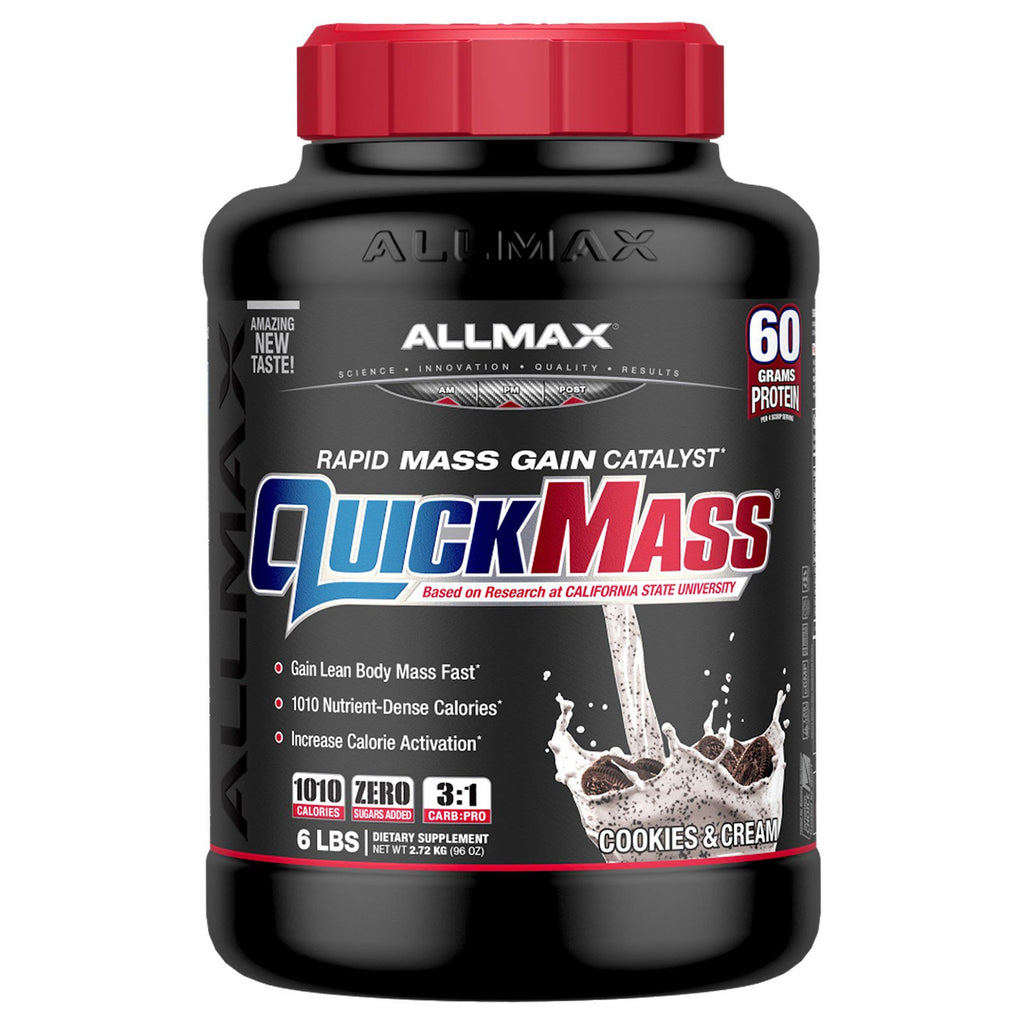 ALLMAX Nutrition, QuickMass, Przyrost masy ciała, Katalizator szybkiego przyrostu masy, Ciasteczka i śmietanka, 6 funtów (2,72 kg)