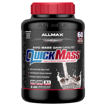 ALLMAX Nutrition, QuickMass, Gainer de poids, Catalyseur de prise de masse rapide, Biscuits et crème, 6 lb (2,72 kg)