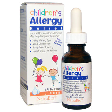 NatraBio, Alívio de Alergia Infantil, Fórmula Sem Álcool, Líquido, 30 ml (1 fl oz)