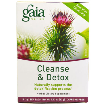Gaia Herbs, التنظيف والتخلص من السموم، خالي من الكافيين، 16 كيس شاي، 1.13 أونصة (32 جم)