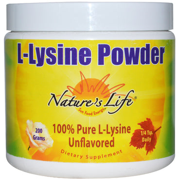 Nature's Life, L-lisina en polvo, sin sabor, 200 g