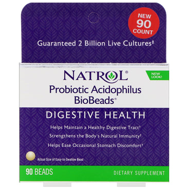 Natrol, BioBeads probióticos Acidophilus, 90 cuentas