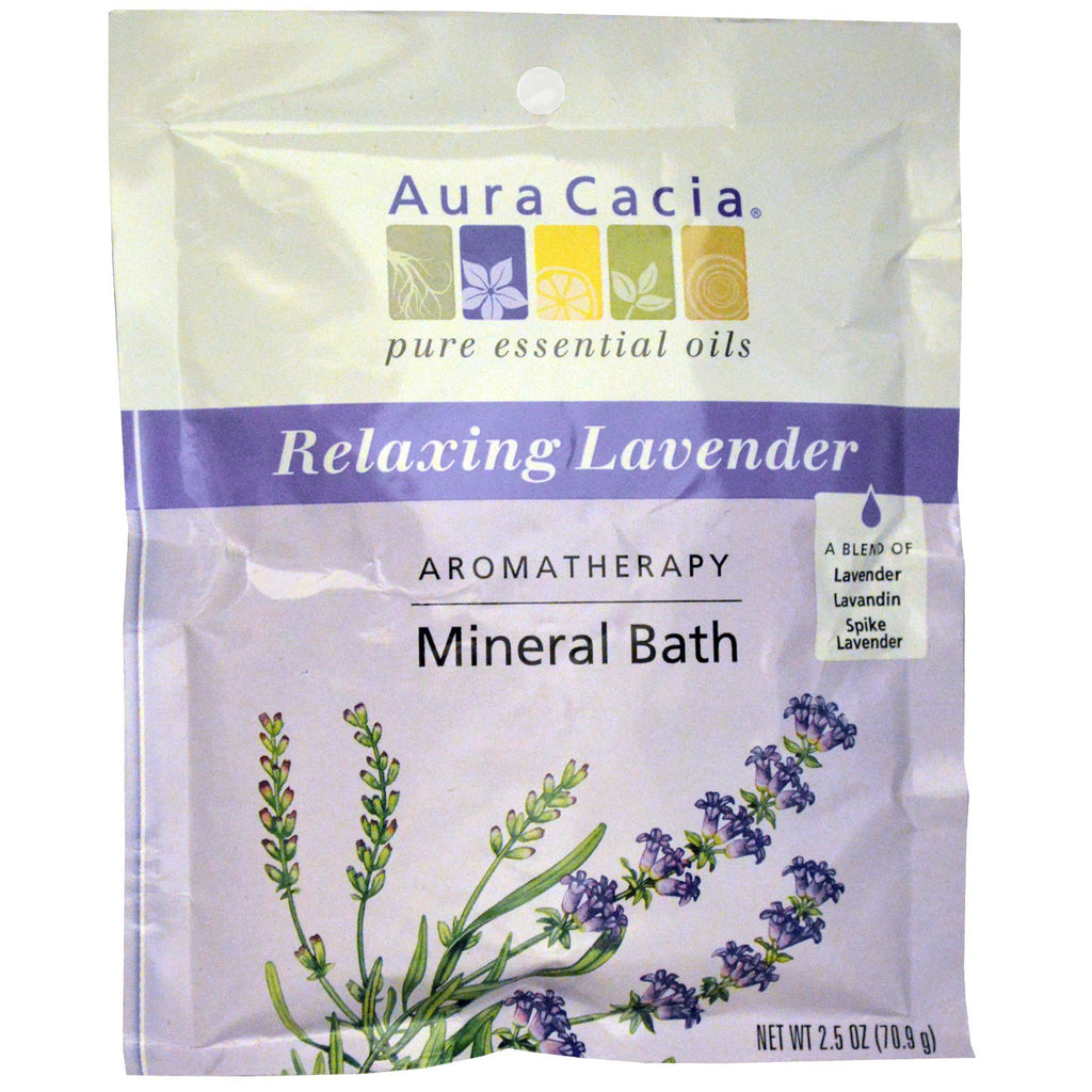 Aura Cacia, aromaterapi mineralbad, avslappende lavendel, 2,5 oz (70,9 g)