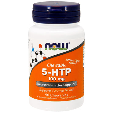 Now Foods, 5-HTP, masticable, sabor cítrico natural, 100 mg, 90 masticables
