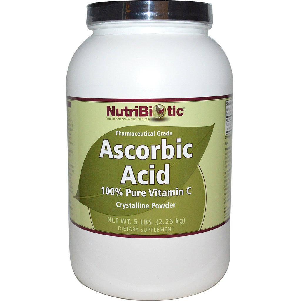 NutriBiotic, acid ascorbic, vitamina C 100% pură, pulbere cristalină, 5 lbs (2,26 kg)