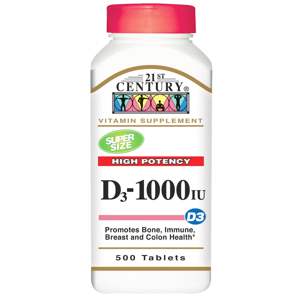 21. århundre, vitamin D3 høy styrke, 1000 iu, 500 tabletter