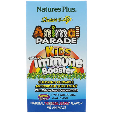 Nature's Plus, Bron van leven, Dierenparade, Immuunversterker voor kinderen, Natuurlijke tropische bessensmaak, 90 dieren