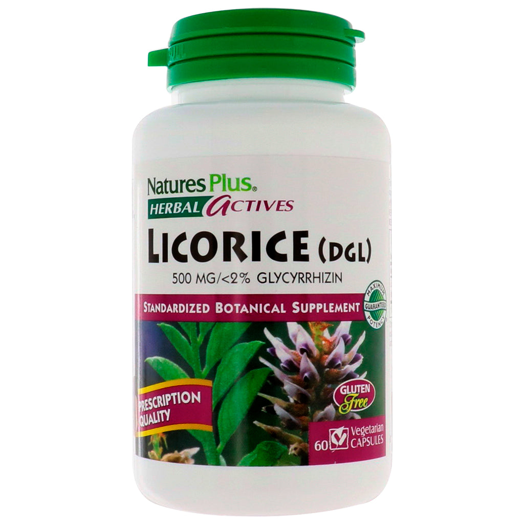 Nature's Plus, Herbal Actives, Lakrids (DGL), 500 mg, 60 vegetariske kapsler