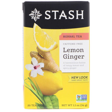 Stash Tea, شاي أعشاب، ليمون وزنجبيل، خالي من الكافيين، 20 كيس شاي، 1.1 أونصة (34 جم)