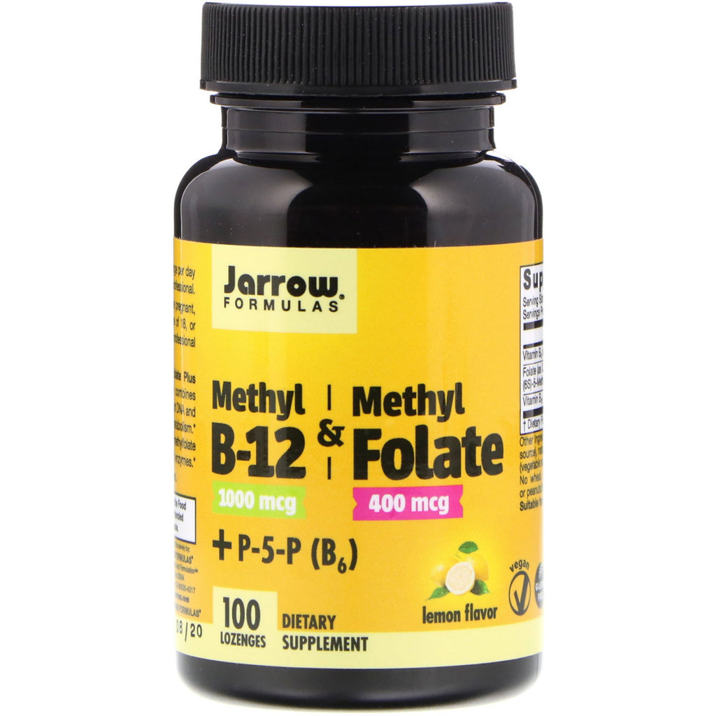 Jarrow Formulas, methyl B-12 en methylfolaat, citroensmaak, 1000 mcg / 400 mcg, 100 zuigtabletten