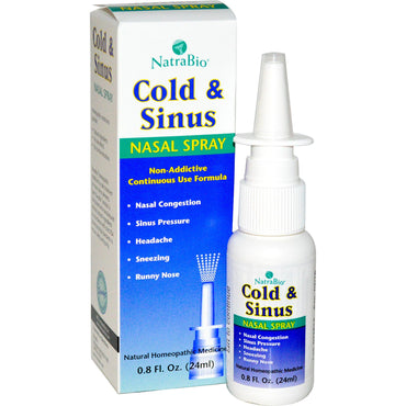 NatraBio, Resfriado e Sinusite, Spray Nasal, 24 ml (0,8 fl oz)