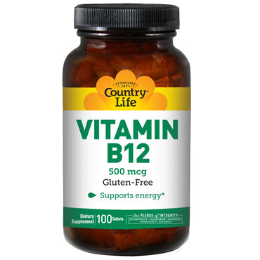 Country Life, Vitamina B12, 500 mcg, 100 Comprimidos