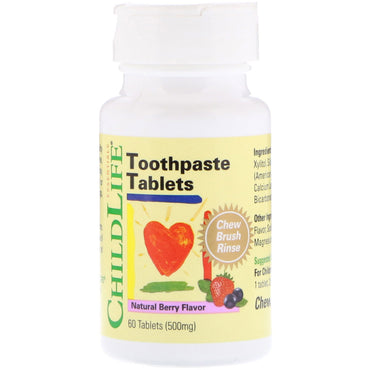 ChildLife, Toothpaste Tablets, Natural Berry Flavor, 500 mg, 60 Tablets