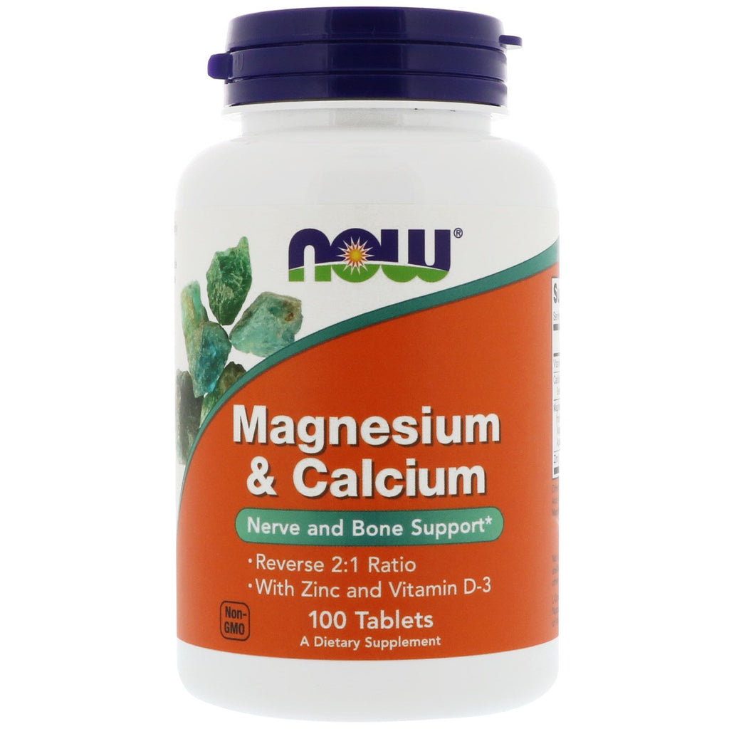 Nu mat, magnesium och kalcium, omvänt 2:1-förhållande med zink och vitamin D-3, 100 tabletter