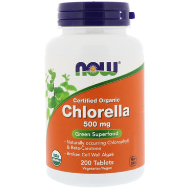 Now Foods, Chlorella certificada, 500 mg, 200 tabletas