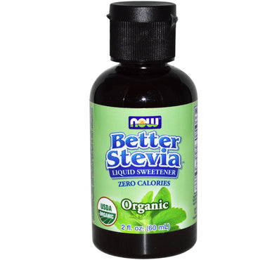 Now Foods, certificat, Stevia mai bună, îndulcitor lichid, 2 fl oz (60 ml)
