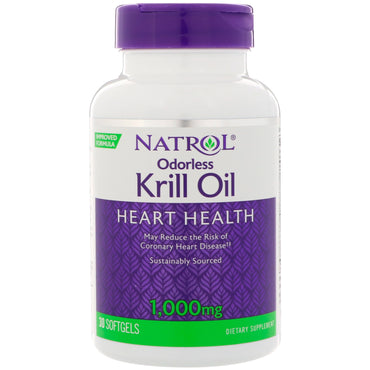 Natrol, Aceite de krill inodoro, 1000 mg, 30 cápsulas blandas