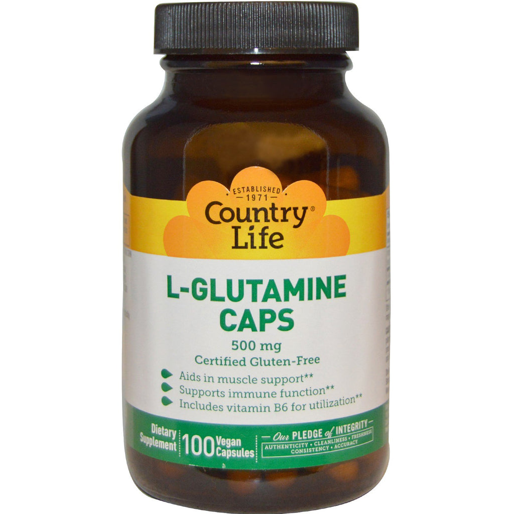 Country Life, L-Glutamine Caps, 500 מ"ג, 100 Caps Vegan