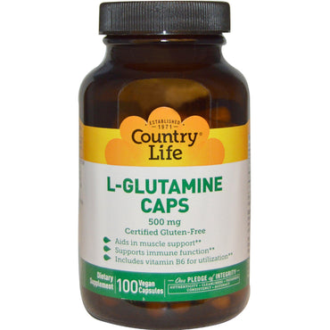 Country Life, Cápsulas de L-Glutamina, 500 mg, 100 Cápsulas veganas