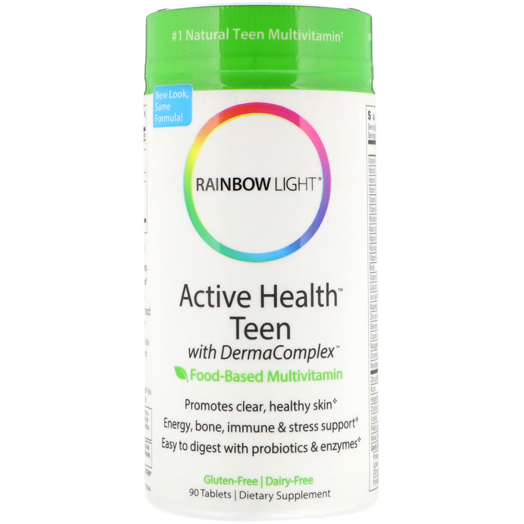 Rainbow Light, アクティブ ヘルス ティーン ウィズ ダーマ コンプレックス、食品ベースのマルチビタミン、90 錠