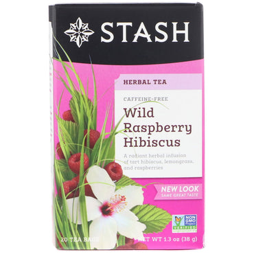 Stash Tea, tisane, hibiscus framboise sauvage, sans caféine, 20 sachets de thé, 1,3 oz (38 g)