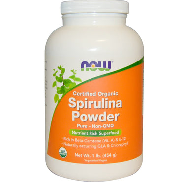 Now Foods, Spirulina em Pó Certificada, 454 g (1 lb)