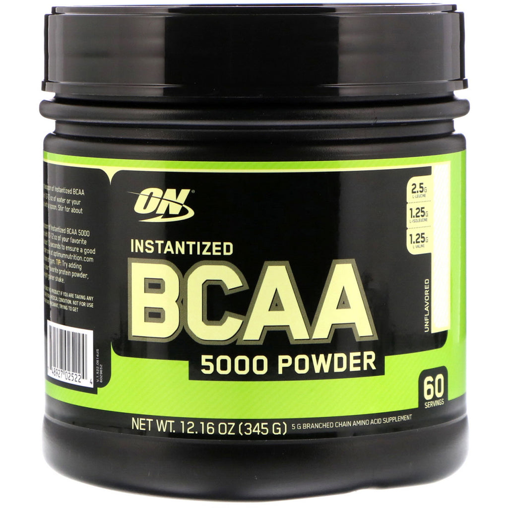 Optimal Nutrition, BCAA 5000-pulver, Instantized, Unflavored, 12,16 oz (345 g)