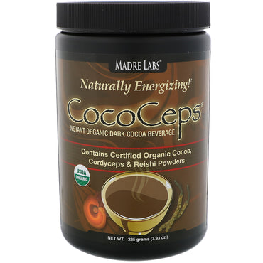 Madre Labs, CocoCeps Instant Cocoa, קקאו כהה מאושר עם קורדיספס ופטריות ריישי, 7.93 אונקיות. (225 גרם)