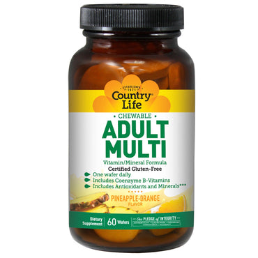 Country Life, Adult Multi, Chewable, Pineapple-Orange Flavor, 60 Wafers