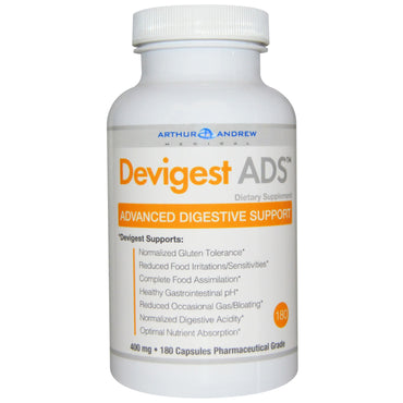 Arthur Andrew Medical, Devigest ADS, Suporte Digestivo Avançado, 400 mg, 180 Cápsulas