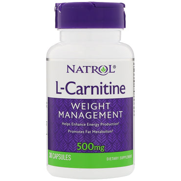 Natrol, L-karnitin, 500 mg, 30 kapsler