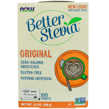 Now Foods, BetterStevia, îndulcitor cu zero calorii, original, 100 pachete, 3,5 oz (100 g)