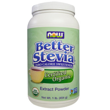 Now Foods, Certified, Better Stevia, extracto en polvo, 1 libra (454 g)